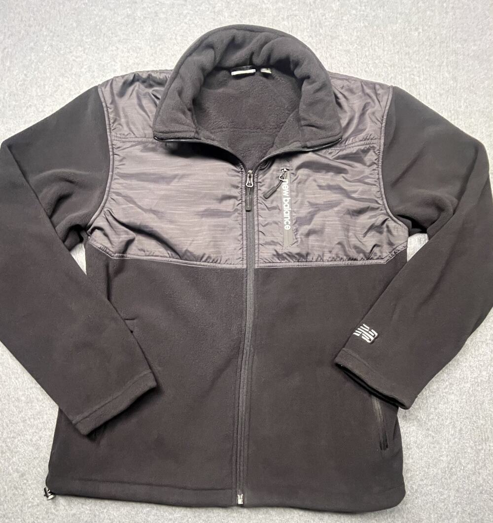 EXCELLENT New Balance Men’s M Black Fleece Full Zip Jacket Nylon Panel Logo